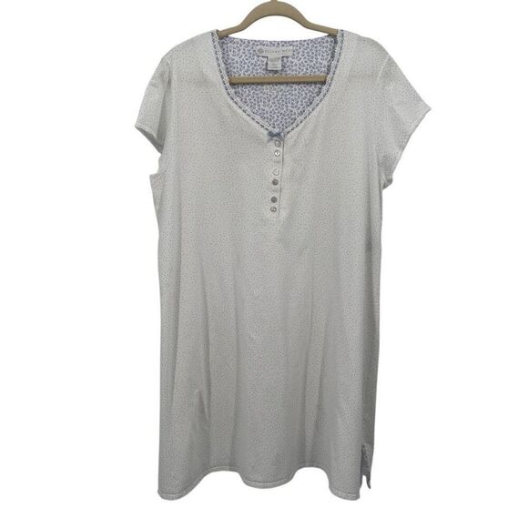 Eileen West Cap Sleeve Knee Length Nightgown White / Purple Dots Size Large - Picture 1 of 8